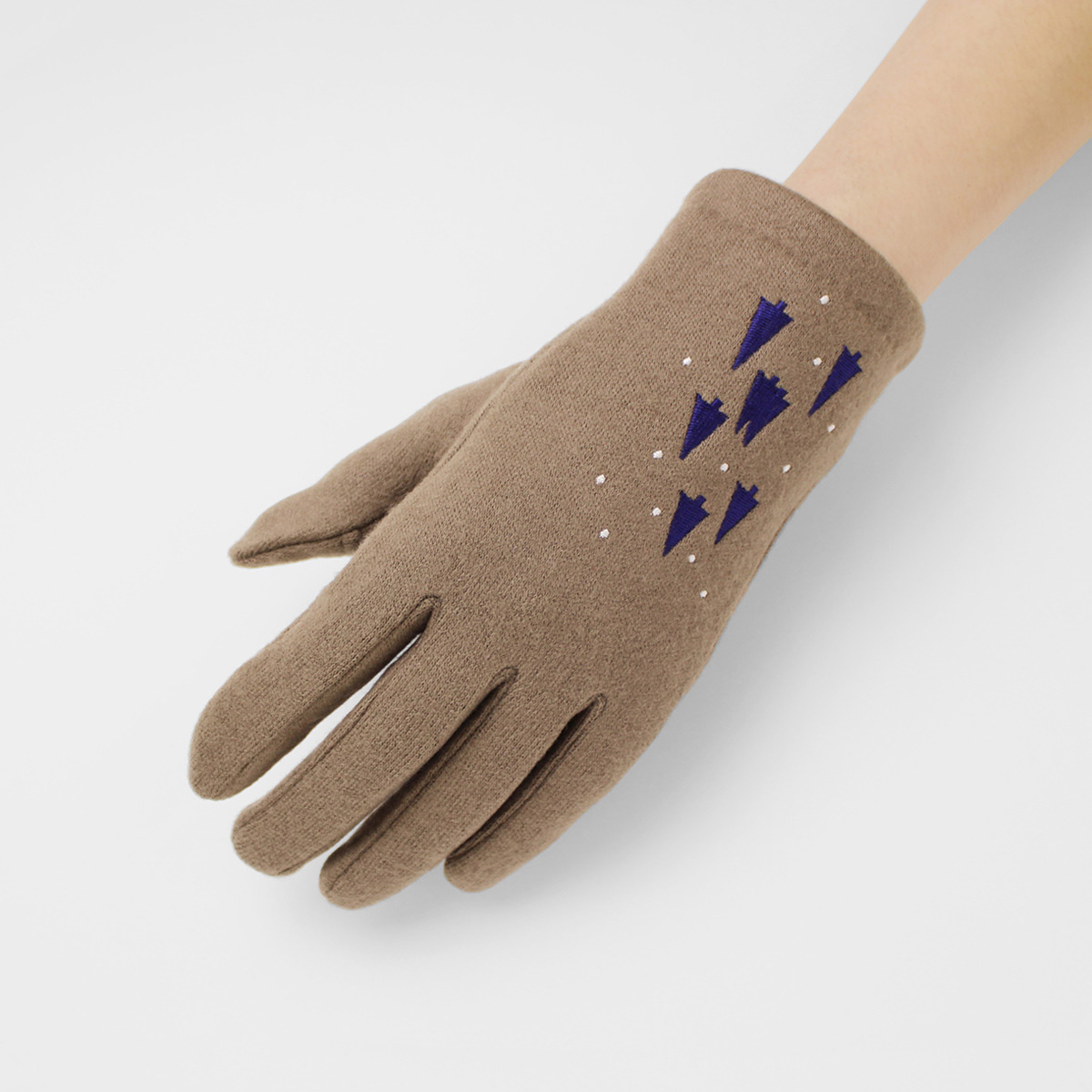 KURODA クロダ 女性用 雪とツリー刺繍 ジャージグローブ 〔手囲いサイズ：21～22cm〕 手袋 YE