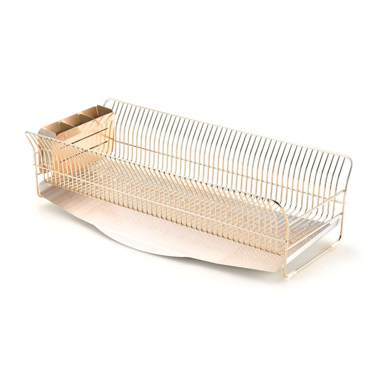 水切りラック 縦置きロングタイプ ローズゴールド 〔外寸：約24.5×57.0×16.0cm(トレイ含む)、重量：約2.41kg〕 台所用品【沖縄県・離島 配送不可】