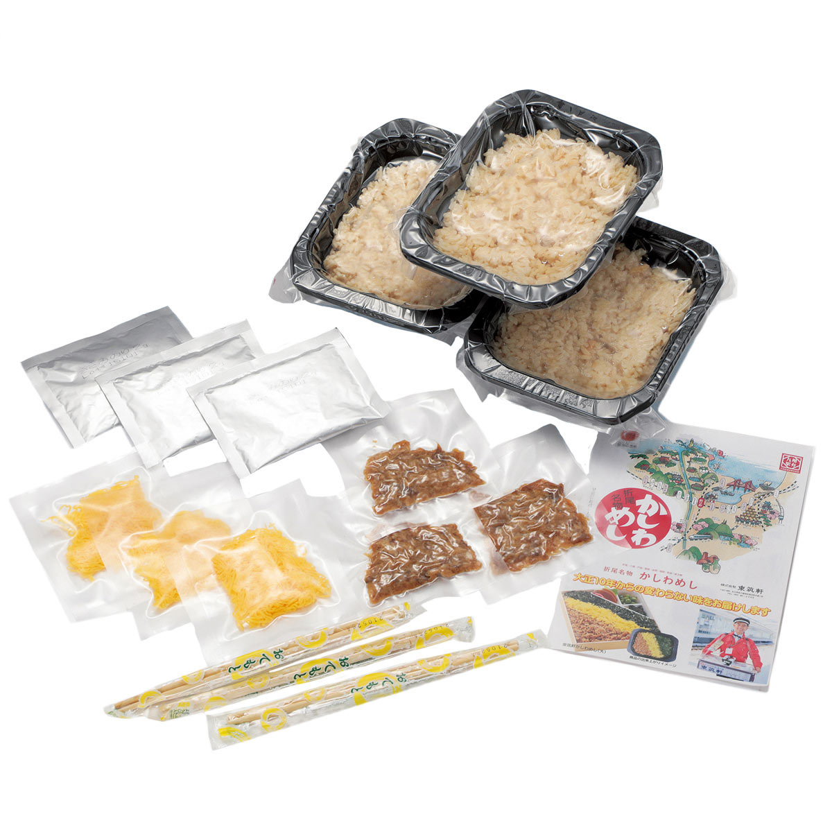 東筑軒 折尾名物 かしわめし 冷凍 〔冷凍かしわめし×3、かしわ肉×3、錦糸卵×3、きざみのり2g×3〕 ごはんもの