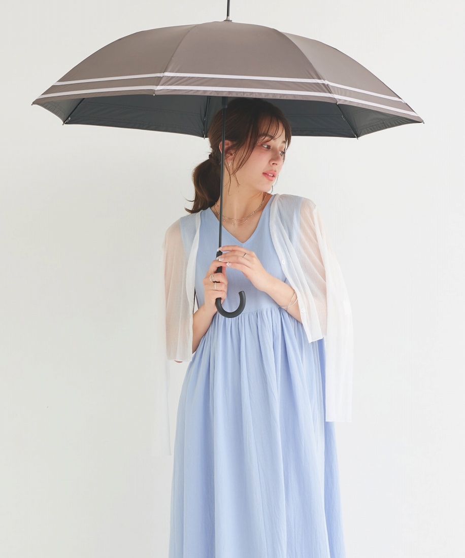 完全遮光 晴雨兼用 UVカット 100％ 軽量スリム ジャンプ傘 2本ライン 親骨58cm 日傘 雨傘 レディース メンズ 遮蔽 撥水