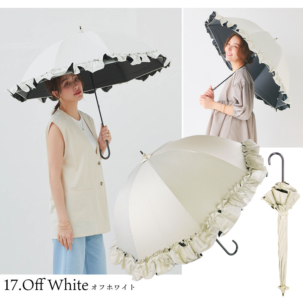 日傘 雨傘 晴雨兼用 フリル ショート傘 完全遮光 UVカット 100％ makez. マケズ 55cm レディース 超撥水 ビッグフリル付