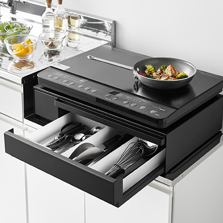 tower タワー IHクッキングヒーターラック 引き出し&スライドテーブル ホワイト 1923