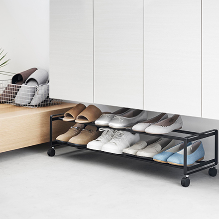 tower タワー 引き出せるキャスター付きシューズラック 2段 ホワイト 1624