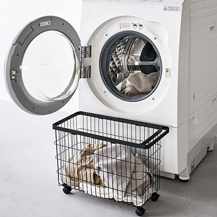 tower タワー ランドリーバスケット キャスター付 ワイド＆ロー ホワイト 6627