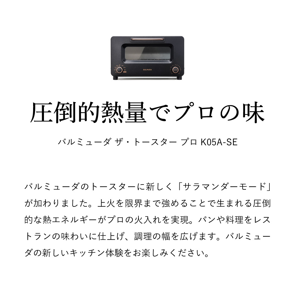バルミューダ ザ・トースター プロ BALMUDA The Toaster Pro サラマンダー機能付きスチームトースター 正規販売店 K05A-SE