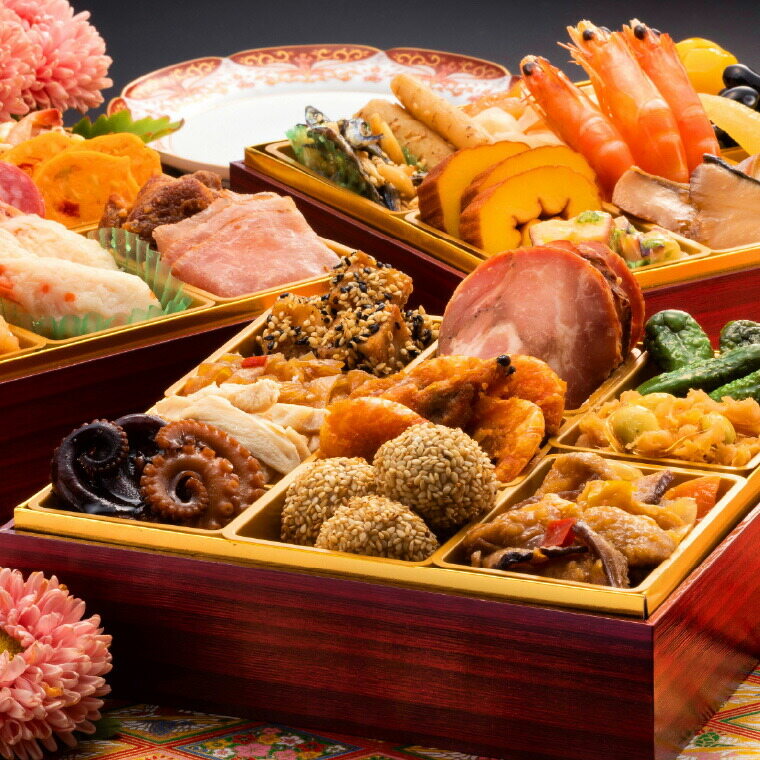 おせち 2026 博多久松 本格定番和洋中おせち「初赤重」 3段重（約2人前～3人前 34品）お届け日12/29 冷凍便 メーカー直送 【販売期間：2025年12月10日まで】