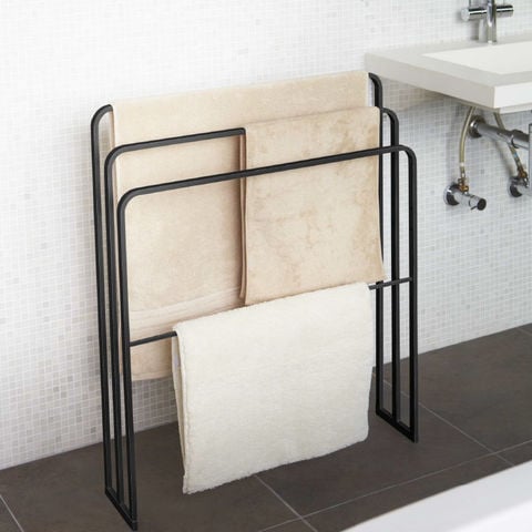 山崎実業 公式 tower 横から掛けられるバスタオルハンガー ３連 タワー ブラック 4980