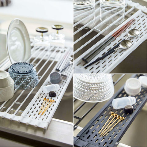 山崎実業 公式 tower 折り畳み水切り シリコーントレー付き Ｌ タワー ブラック 5055