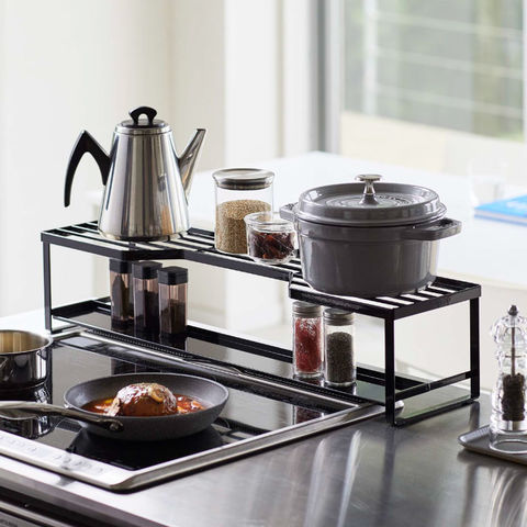 山崎実業 公式 tower コンロ奥ラック 排気口カバー付 60cmコンロ用 タワー ブラック 5269