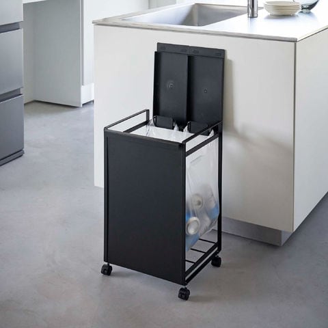 山崎実業 公式 tower 蓋付き目隠し分別ダストワゴン タワー 2分別 ブラック 5976