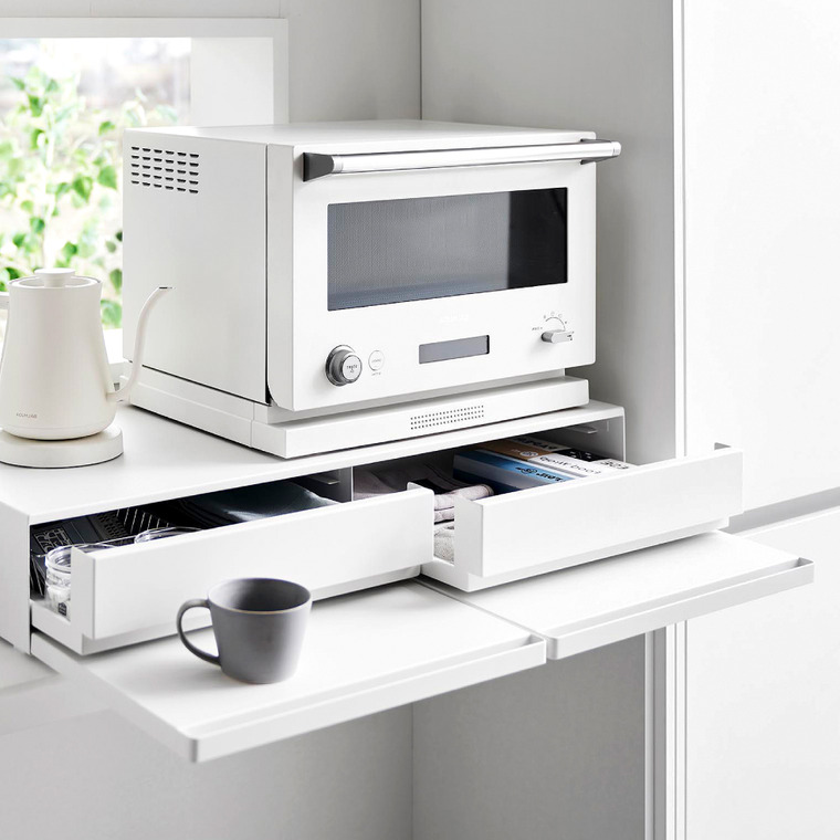 山崎実業 公式 tower ツーウェイキッチン家電下引き出し&スライドテーブル タワー W80 キッチン 幅80cm 2段 スライド トレー 引き出し 調理家電置き台 ブラック 1698