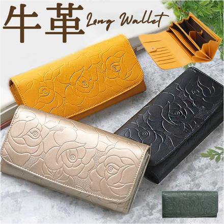 Blanc Pomme カメリアエンボスロングウォレット ブラック