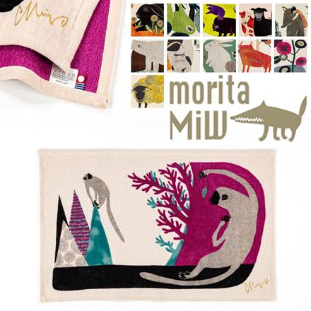 moritaMiW TEATOWEL イヌ/黒犬チョークと赤斑犬のテン