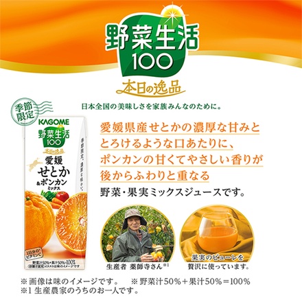 カゴメ 野菜生活100 本日の逸品 愛媛せとか&ポンカンミックス 195ml紙パック×24本入×(2ケース)|野菜 ジュース 砂糖不使用 ミックスジュース オレンジ みかん
