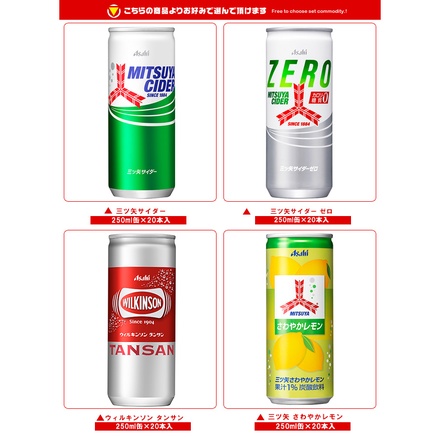アサヒ飲料 三ツ矢・ウィルキンソン 選べる2ケースセット 250ml缶×40(20×2)本入|ウイルキンソン タンサン 三ツ矢サイダー ゼロストロング さわやかレモン まとめ買い 箱買い ケース