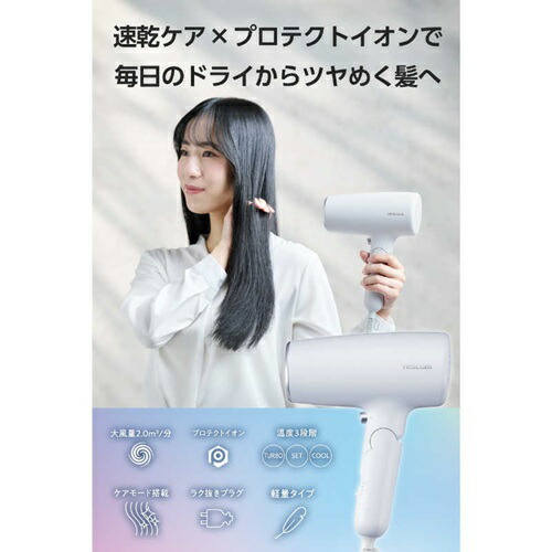 テスコム プロテクトイオン ヘアドライヤー TD561A-H 大風量 速乾 低温ケア ツヤ髪 マイナスイオン ブルーグレー