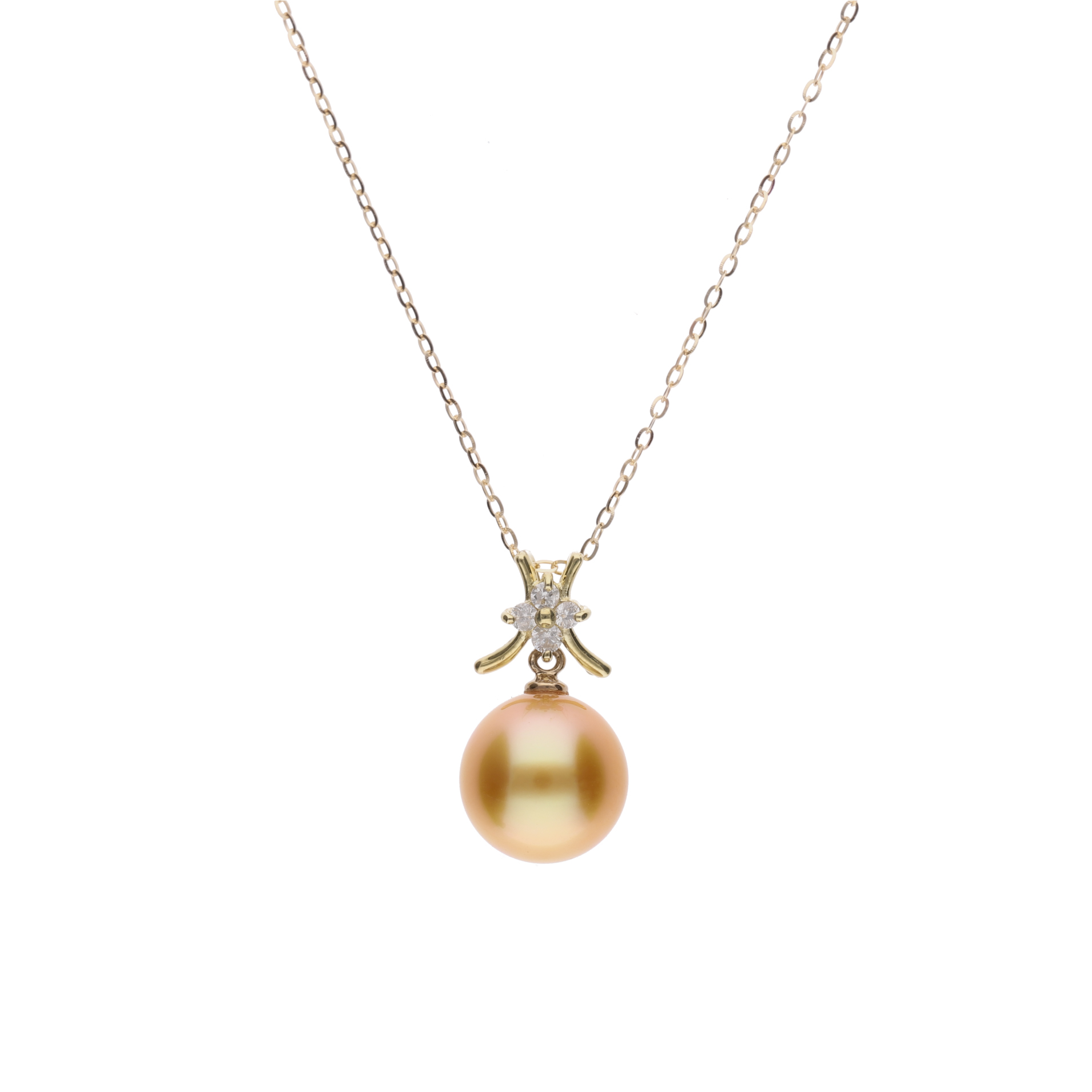 ERIS VELINA【久遠】ゴールデンパール（白蝶真珠・8mm・セミラウンド系）天然ダイヤモンド K18 イエローゴールド ペンダント ネックレス（トゥインクルチェーン・45cm・0.65mm）
