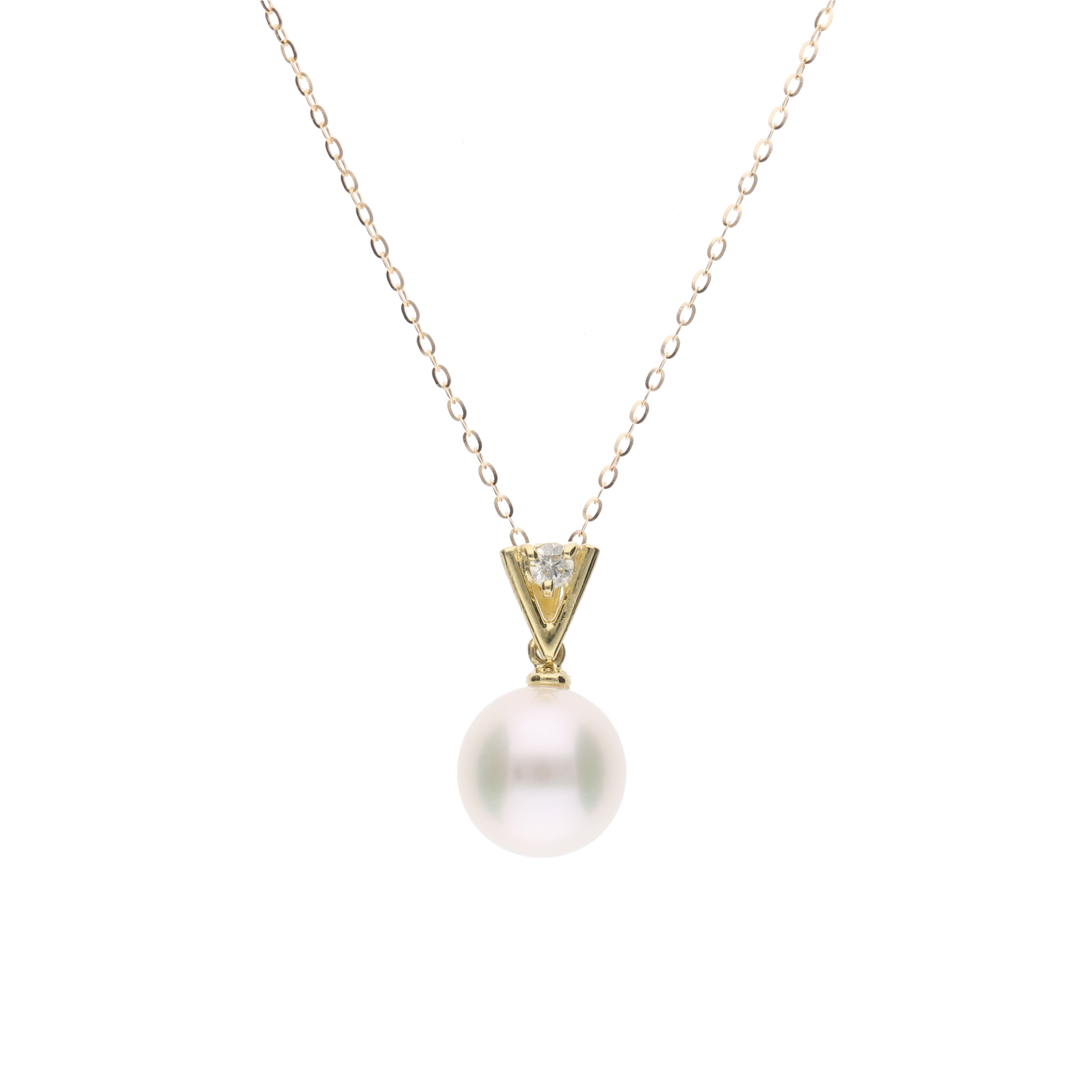 ERIS VELINA【星影】無調色 アコヤ真珠（無調色・8mm・ラウンド系）天然ダイヤモンド K18 イエローゴールド ペンダント ネックレス（トゥインクルチェーン・45cm・0.65mm）