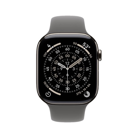 Apple Watch Series 11（GPS + Cellularモデル）- 42mmナチュラルチタニウムケースとストーングレイスポーツバンド - M/L