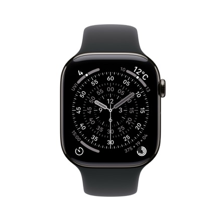 Apple Watch Series 11（GPS + Cellularモデル）- 42mmスレートチタニウムケースとブラックスポーツバンド - S/M