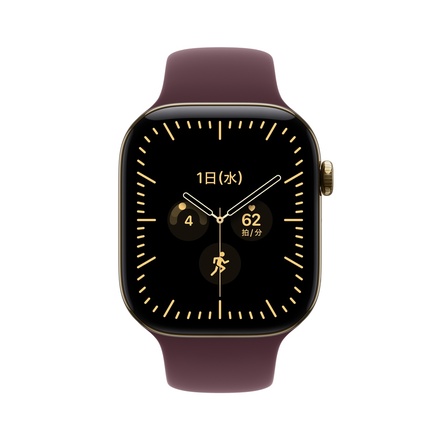 Apple Apple Watch Series 12（GPS + Cellularモデル）- 46mmラディアントゴールドチタニウムケースとバーガンディスポーツバンド - S/M