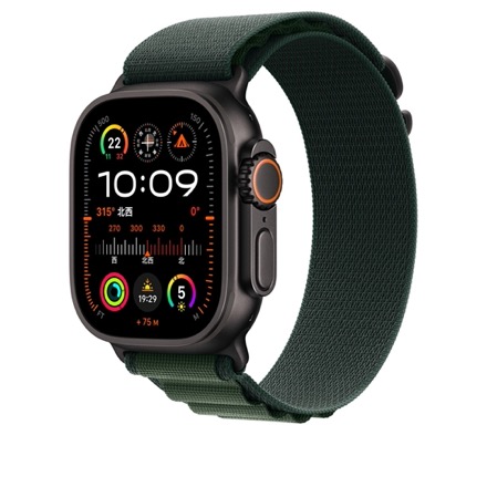 Apple Watchバンド 49mmケース用ダークグリーンアルパインループ - S - ブラックチタニウムの仕上げ