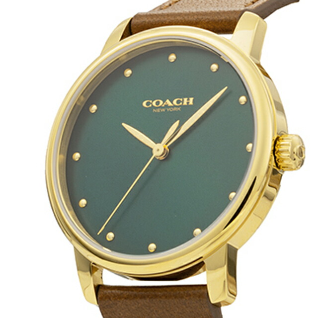 コーチ GRAND クオーツ 腕時計 レディース COACH 14503583 アナログ グリーン ブラウン ブランド おしゃれ 防水 軽い 華奢 かわいい プレゼント 女性 実用的