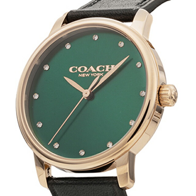 コーチ GRAND クオーツ 腕時計 レディース COACH 14503972 アナログ グリーン ブラック 黒 ブランド おしゃれ 防水 軽い 華奢 かわいい プレゼント 女性 実用的
