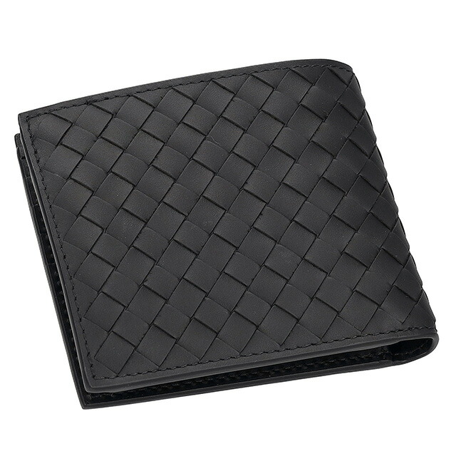 ボッテガ・ヴェネタ 二つ折り財布 メンズ BOTTEGA VENETA イントレチャート レザー 193642 V47W1 8803 ブラック ウォレット ブランド 高級 おしゃれ プレゼント 実用的