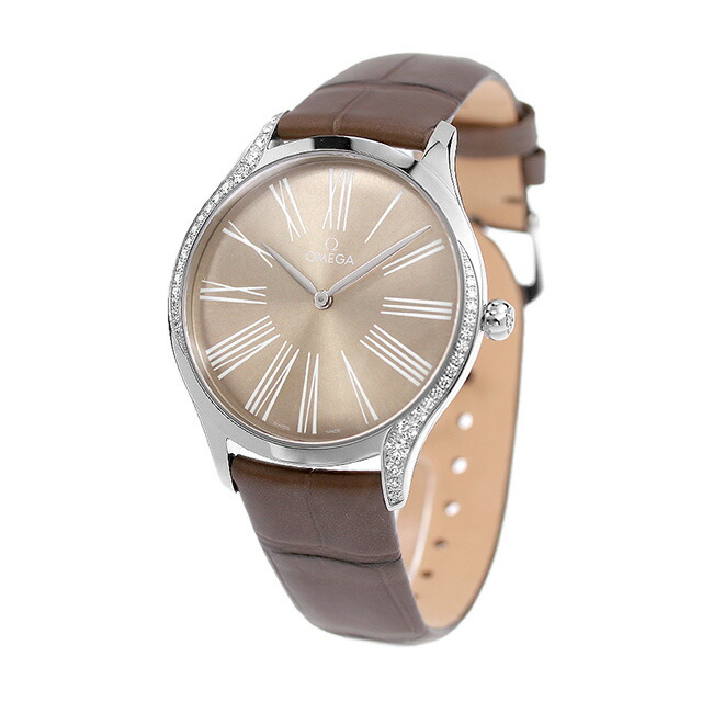 オメガ デビル 39mm クオーツ 腕時計 レディース ダイヤモンド OMEGA 428.18.39.60.13.001 アナログ グレー トープブラウン スイス製 高級 ブランド おしゃれ 防水 軽い 華奢 プレゼント 女性 実用的