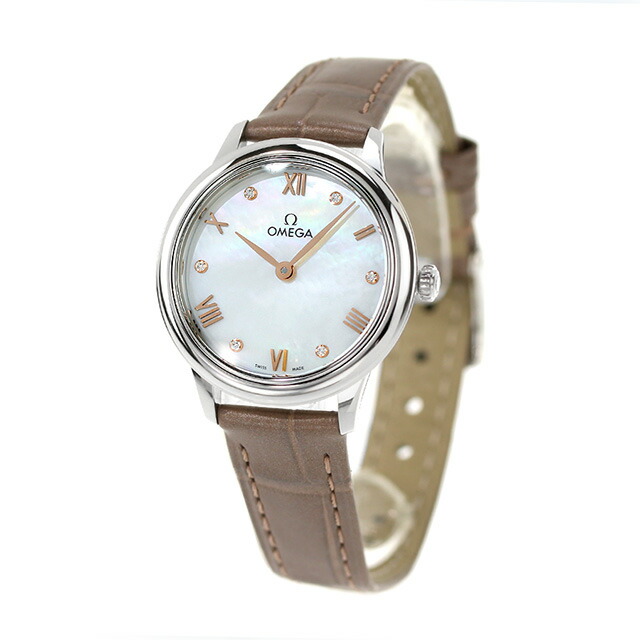 オメガ デビル プレステージ 27.5mm クォーツ 電池式 腕時計 レディース ダイヤモンド OMEGA 434.13.28.60.55.001 アナログ ホワイトシェル トープ スイス製 高級 ブランド おしゃれ 防水 軽い 華奢 プレゼント 女性 実用的