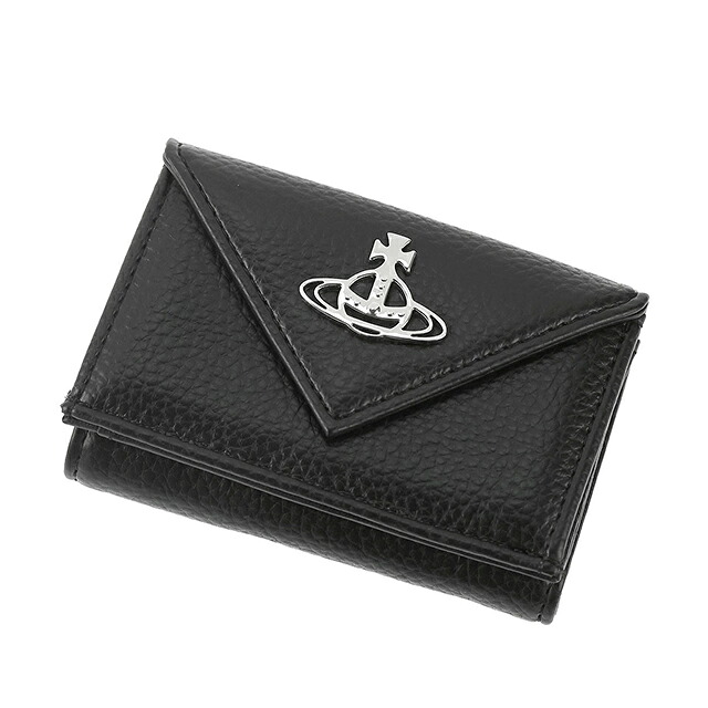 ヴィヴィアン ウエストウッド 三つ折り財布 コンパクト 三折財布 レディース ブランド Vivienne Westwood PU GRAIN 革 レザーウォレット 小銭入れあり ロゴ 51150009 S000D N403 BLACK ビビアン 高級 おしゃれ プレゼント 実用的