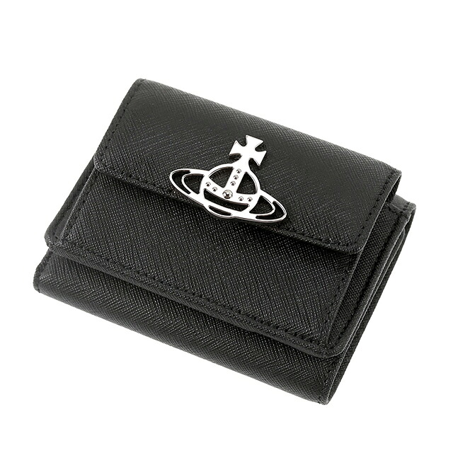ヴィヴィアン ウエストウッド 二つ折り財布 コンパクト レディース ブランド Vivienne Westwood SAFFIANO 革 レザーウォレット 小銭入れあり ロゴ 52010013 L001N N402 BLACK ビビアン 高級 おしゃれ プレゼント 実用的