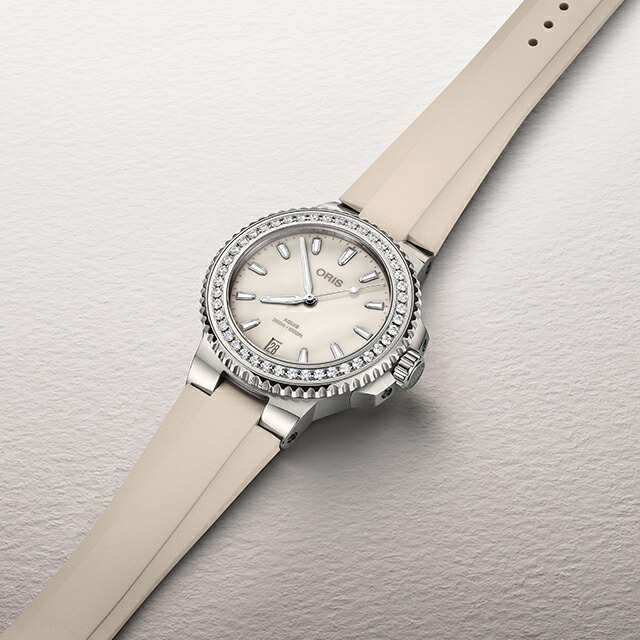 オリス アクイスデイト ダイヤモンド 36.5mm 自動巻き 腕時計 ブランド メンズ レディース ダイヤモンド ORIS 01 733 7792 4956-07 4 19 61FC アナログ ホワイトシェル クリーム 白 スイス製 高級 おしゃれ 防水 プレゼント 実用的