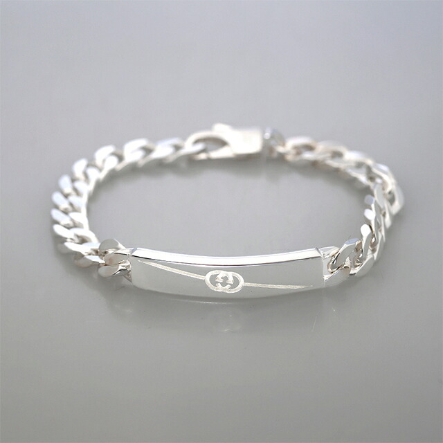 グッチ ブレスレット メンズ GUCCI ダイアゴナル インターロッキング チェーン 774054-J8400-8106-16 シルバー アクセサリー 腕輪 ジュエリー ブランド 高級 おしゃれ プレゼント 男性 実用的 かっこいい
