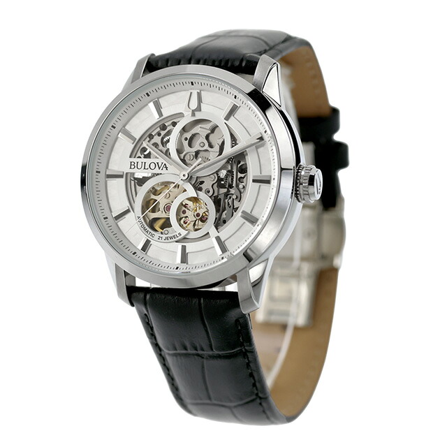 ブローバ クラシック 自動巻き 腕時計 ブランド メンズ オープンハート BULOVA 96A266 アナログ シルバー ブラック 黒 おしゃれ 防水 プレゼント 男性 実用的