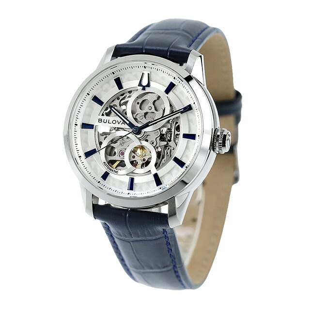 ブローバ クラシック メカニカル 自動巻き 腕時計 ブランド メンズ オープンハート BULOVA 96A330 アナログ シルバー ブルー おしゃれ 防水 プレゼント 男性 実用的