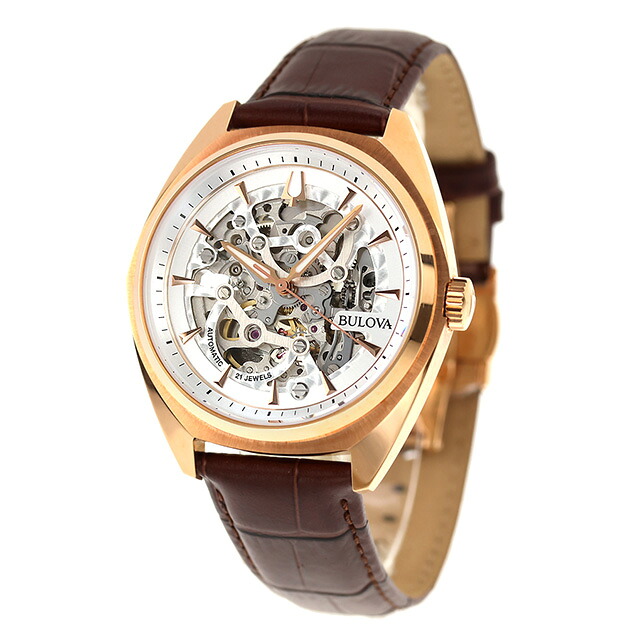 ブローバ クラシック サーベイヤー 自動巻き 腕時計 ブランド メンズ オープンハート BULOVA 97A175 アナログ シルバー ブラウン おしゃれ 防水 プレゼント 男性 実用的