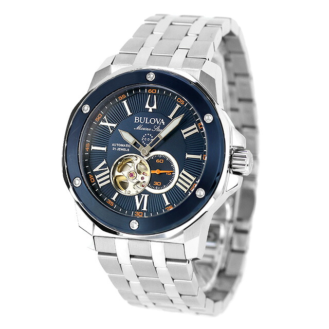 ブローバ マリンスター 自動巻き 腕時計 ブランド メンズ オープンハート BULOVA 98A302 アナログ ネイビー おしゃれ 防水 プレゼント 男性 実用的