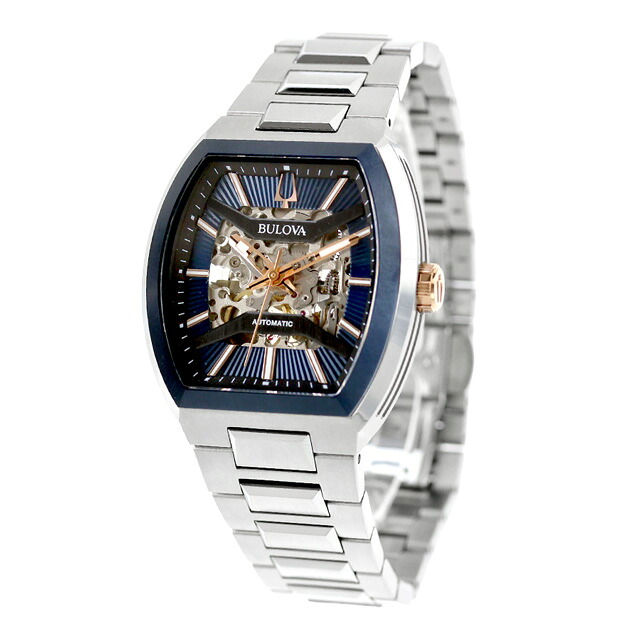 ブローバ クラシック マキナ 自動巻き 腕時計 ブランド メンズ オープンハート BULOVA 98A319 アナログ ネイビー おしゃれ 防水 プレゼント 男性 実用的
