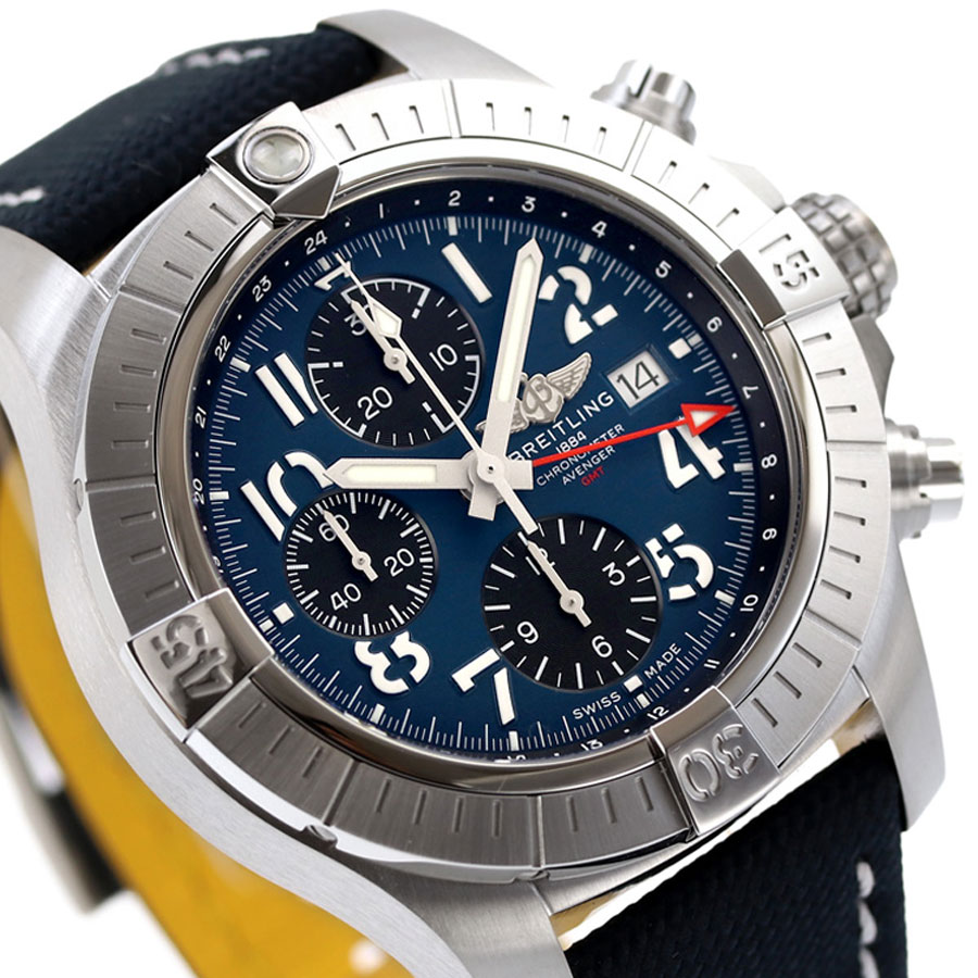 ブライトリング アベンジャー クロノグラフ GMT 45 自動巻き 腕時計 メンズ クロノグラフ BREITLING A24315101C1X1 アナログ ブルー ネイビー イエロー スイス製 高級 ブランド おしゃれ 防水 文字盤 大きい プレゼント 男性 実用的