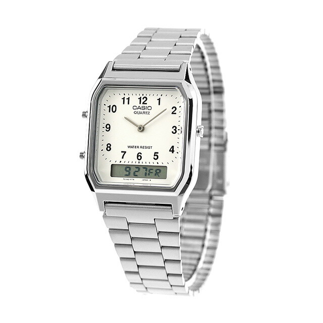 カシオ 腕時計 チープカシオ デュアルタイム AQ-230A-7BDF CASIO ホワイト チプカシ 時計 ブランド おしゃれ アナデジ アナログ デジタル 防水 小さい 軽い かっこいい プレゼント 男性 実用的 学生 受験生 受験用 試験用 受験対応