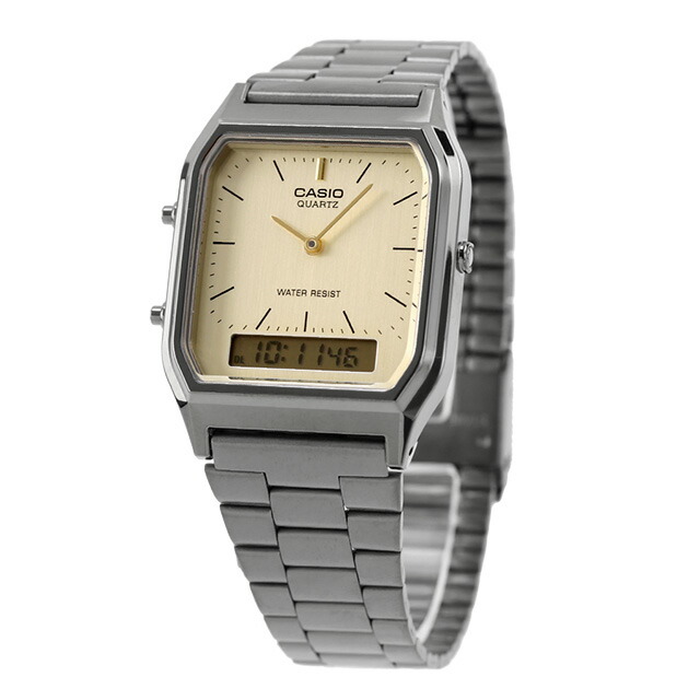 カシオ チープカシオ CASIO クォーツ 電池式 AQ-230GG-9A ビンテージ 海外モデル ユニセックス チプカシ 腕時計 ブランド カシオ casio シャンパン ガンメタル おしゃれ アナデジ アナログ デジタル 防水 かわいい プレゼント 実用的 学生 受験生 受験用 試験用 受験対応