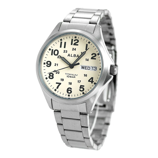 セイコー アルバ メンズ 腕時計 カレンダー チタン AQPJ401 SEIKO ALBA クオーツ クリーム 時計 ブランド おしゃれ 防水 プレゼント 男性 実用的