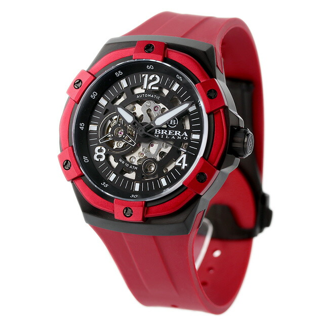 ブレラ ミラノ SUPERSPORTIVO EVO AUTOMATIC ラグスポ 自動巻き 腕時計 メンズ オープンハート BRERA MILANO BMSSAS4503A アナログ スケルトン ブラック レッド 黒 ブランド おしゃれ 防水 プレゼント 男性 実用的