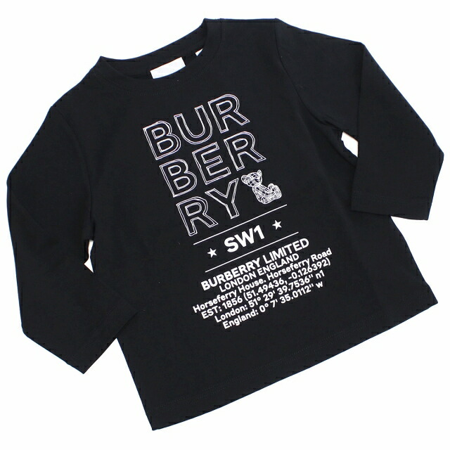 子供服 キッズ 女の子 男の子 高級 ブランド 出産祝い ギフト おしゃれ バーバリー 長袖Tシャツ ベビー BURBERRY コットン100% 8053776 BLACK ブラック ファッション 選べるモデル