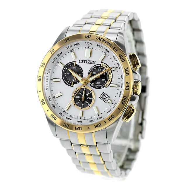 シチズン コレクション ダイレクトフライト エコドライブ電波 腕時計 ブランド メンズ クロノグラフ 電波ソーラー CITIZEN COLLECTION CB5874-65A アナログ シルバー ゴールド おしゃれ 防水 プレゼント 男性 実用的