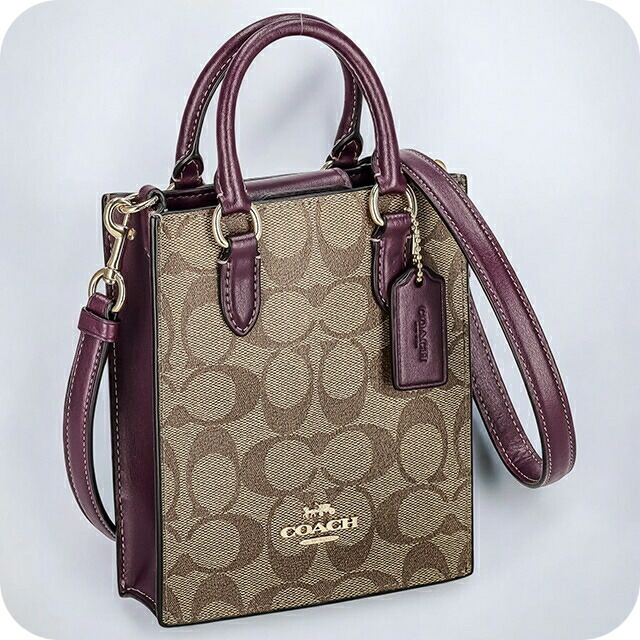 コーチ ハンドバッグ 2way ショルダーバッグ 斜めがけ レディース アウトレット ブランド COACH シグネチャー CJ494 IMRSF カーキベージュ/ディープベリーパープル 軽量 小さめ 手提げ 高級 おしゃれ プレゼント 女性 実用的 かわいい