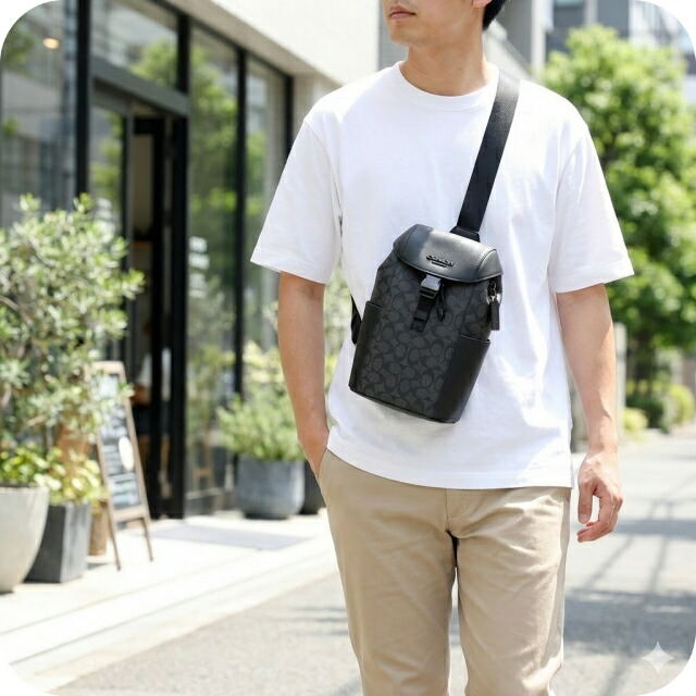 コーチ ボディバッグ ウエストポーチ メンズ アウトレット ブランド COACH CT712 QBMI5 チャコール/ブラック ショルダーバッグ 斜めがけ 軽量 小さめ 高級 おしゃれ プレゼント 男性 実用的 かっこいい