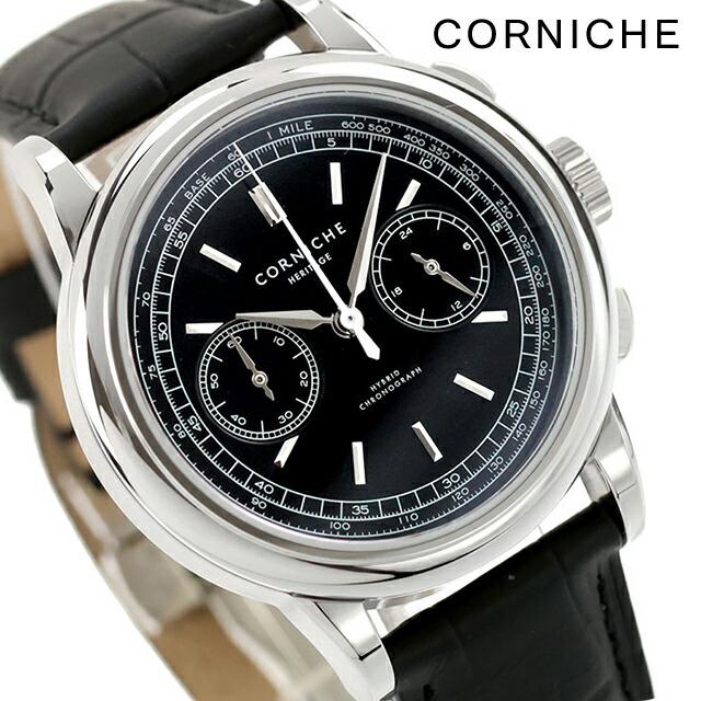 コーニッシュ ヘリテージ クォーツ 電池式 腕時計 ブランド メンズ クロノグラフ CORNICHE CW-HC-SS アナログ ブラック 黒 おしゃれ 防水 プレゼント 男性 実用的